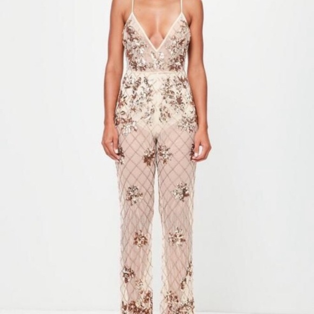 MISSGUIDED PEACE & LOVE EMBELLISHED CAMI JUMPSUIT